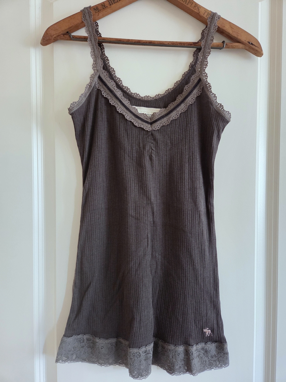 Abercrombie & Fitch Vintage Brown Ribbed Lace Trim Cami Tank Top Medium Y2K NWT